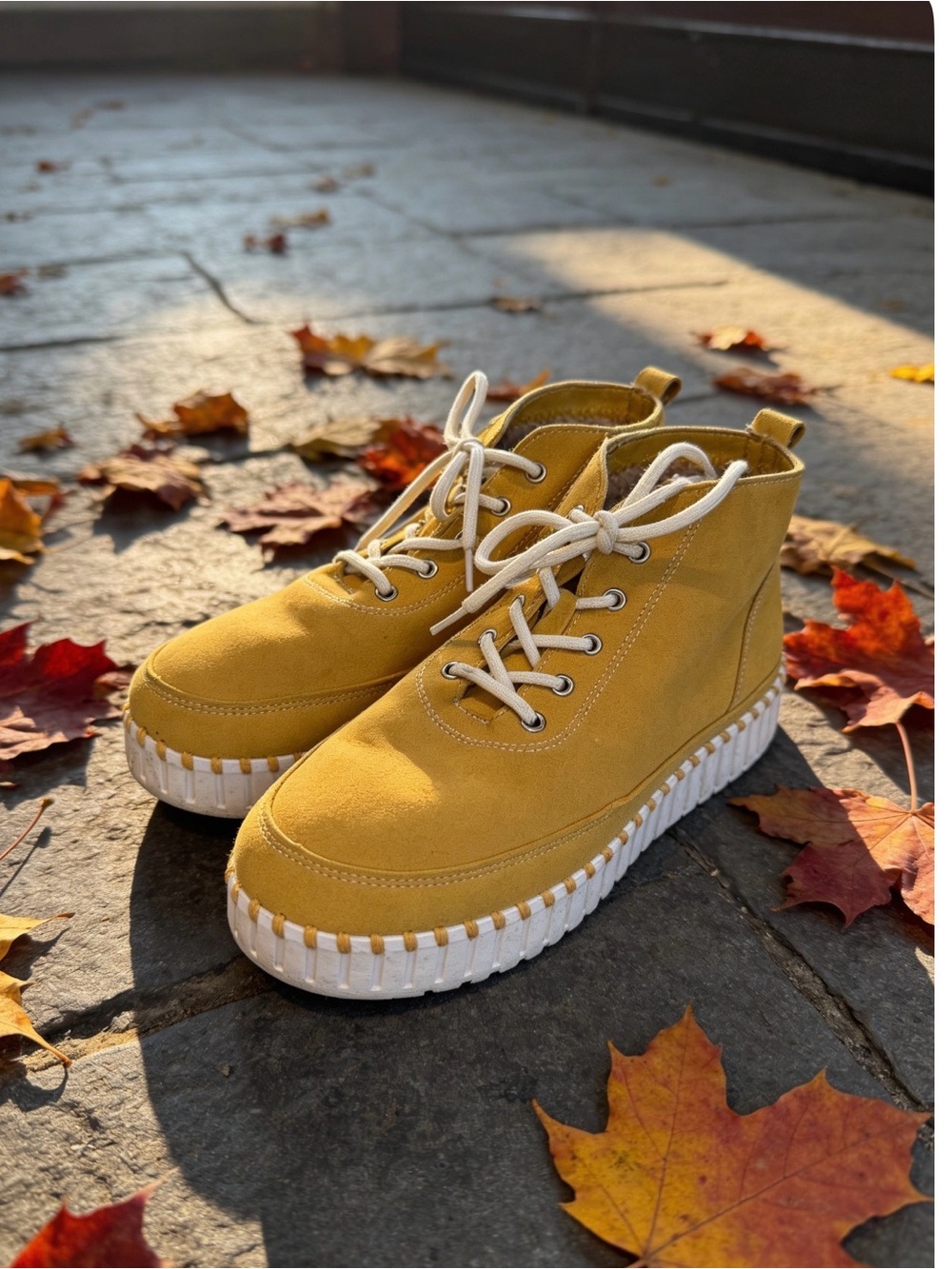 Ilse Jacobsen Hornbæk Tulip lace-up ankle sneakers/boots in a mustard yellow